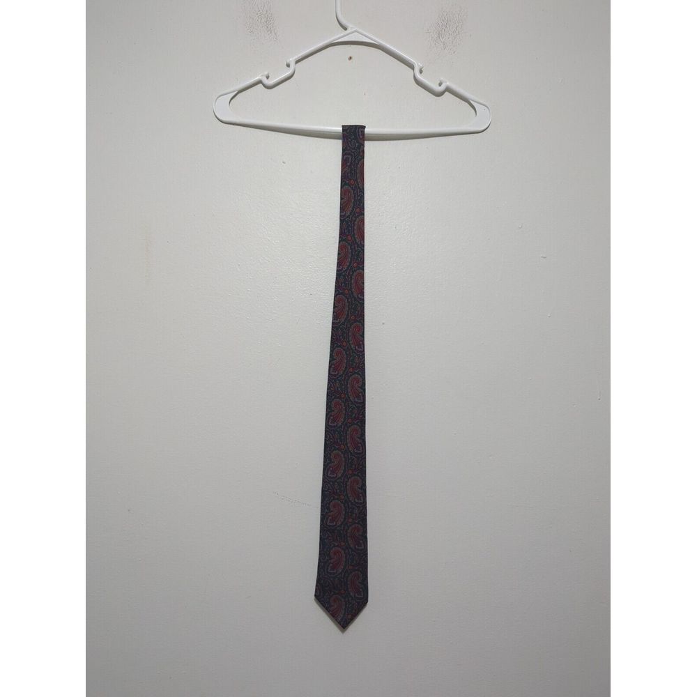 Mallards Mens Paisley Silk Tie Green Burgundy English Print Handmade Necktie